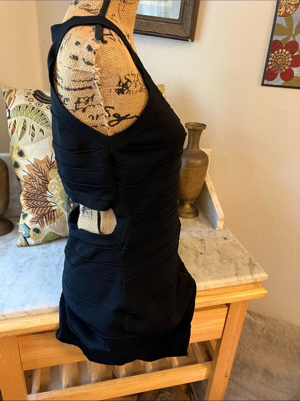 bebe Black Front-Zip Bandage Mini Dress Fabulous Too Big for Model! Sexy Cute On - Picture 3 of 16